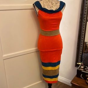 Orange dress with different color stripes brand new with tags